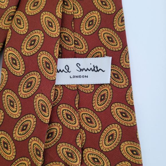Paul Smith Men's Neck Tie Necktie Lot 2 Silk Brown Abstract Boho Vintage Retro - Picture 3 of 5